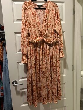 Eloquii Elements Pink Floral Twist-Front Midi Dress